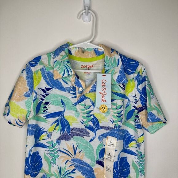 Cat & Jack Tropical Print Short Sleeve Tee - Blue, Green, Yellow - Picture 3 of 8